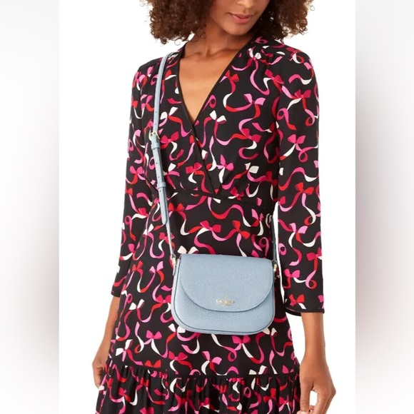 New Kate Spade Leila mini flap crossbody Leather Frosty Sky - Picture 2 of 5